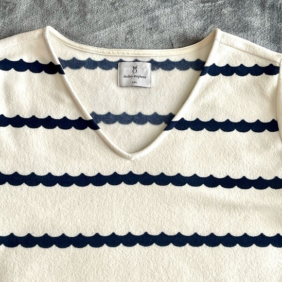 Dudley Stephens Seabreeze Dress Terry Fleece Navy Scallop Striped XXL Nautical - Picture 3 of 13